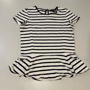 Lauren by Ralph Lauren Striped Knit Blouse with Ruffle Size Small